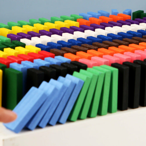 Wooden Domino Blocks Building Toy Kits Color Sort Rainbow